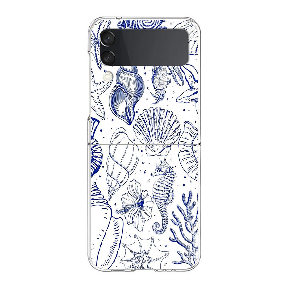 Phone Case For Samsung Galaxy Z Flip 3 4 5 Hard Folding Clear PC Bumper For Samsung Z Flip 6 Back Cover Blue Ocean Animals