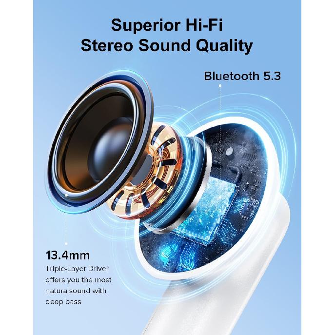 Wireless Earbuds, 42H Playtime Bluetooth 5.3 Headphones, HiFi Stereo Call Noise Cancelling Earbuds, IPX7 Waterproof Stereo in-Ear Earphones with LED