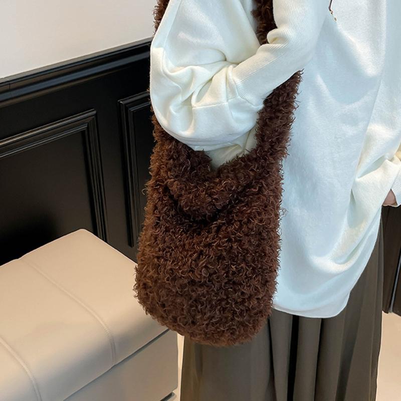Yogodlns Korean Version Autumn and Winter New Women's Fashionable Versatile Practical Fashion Long-Haired Furry Shoulder Crossbody Bag