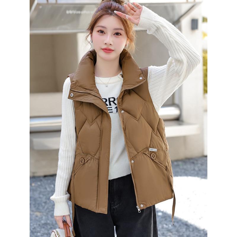 

Новая женская легкая куртка-жилет без рукавов со стоячим воротником, однотонная, утолщенная, теплая, спортивная, для отдыха, свободного кроя, легкая куртка XXL темно-коричневого