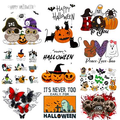 Cartoon Animal Applique Iron On Transfer Funny Pumpkin Heat Transfer Patch For Clothes Hippie Cat Thermal Stickers On Clothes