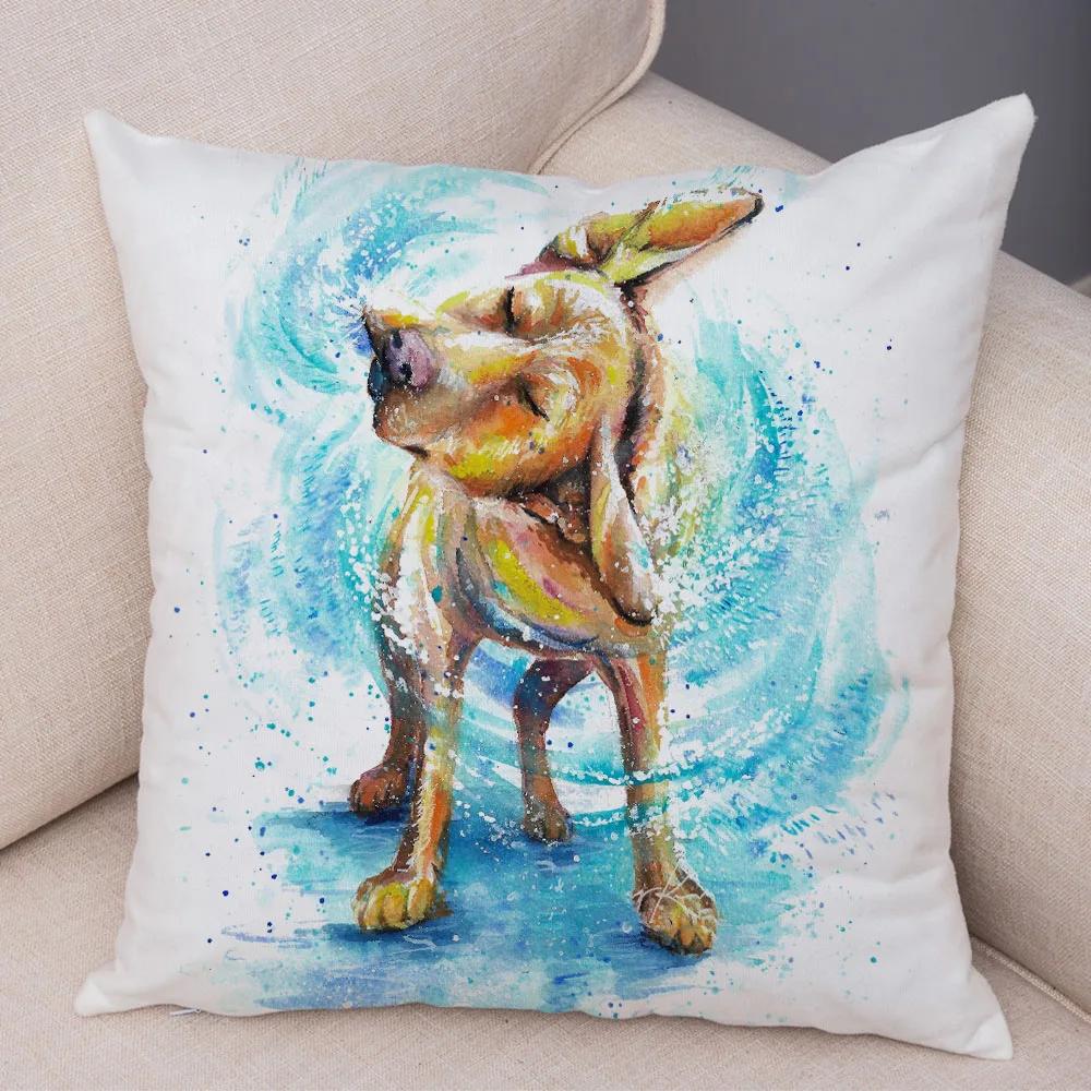 Style Cute Watercolor Pet Dog Pillow Case Decor Cartoon Animal Pillowcase Soft Plush Cushion Cover for Car Sofa Home xcm