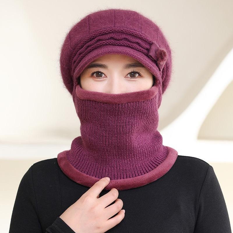 Winter Wool Hat One-piece Hat Women's Scarf Cycling Warm Face Knitted Hat Cold