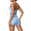 Solid Color Halter Sports Bra & Shorts Fitness Set