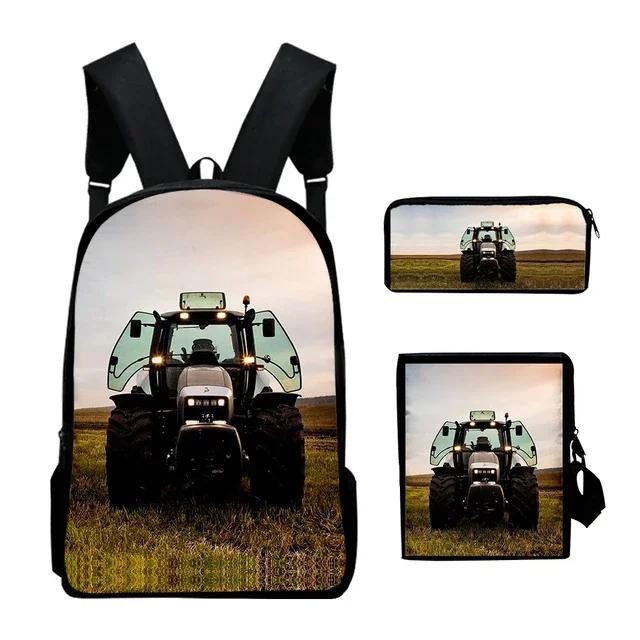 Trattore Agricolo Zaino Scolastico Borse Scolastiche Borsa a Spalla Astuccio Set da 3 Pezzi Regalo per Bambini Studenti