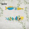 Beach Themed Wall Decor 4 Pcs Wooden Fish Nautical Rustic Coastal Ocean House Art Vintage Lake Hanging Sculpture for Bedroom Living Room