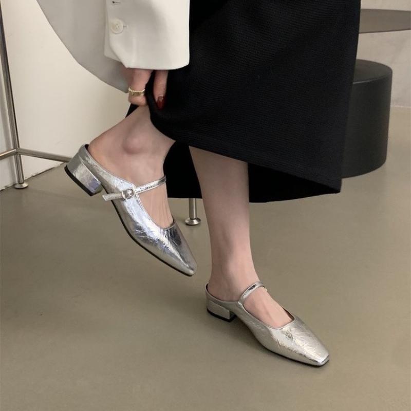 New Designer Vintage Women Slippers Cover Toe Slip On Muels Shoes Ladies Casual Outdoor Low Heel Sandalias