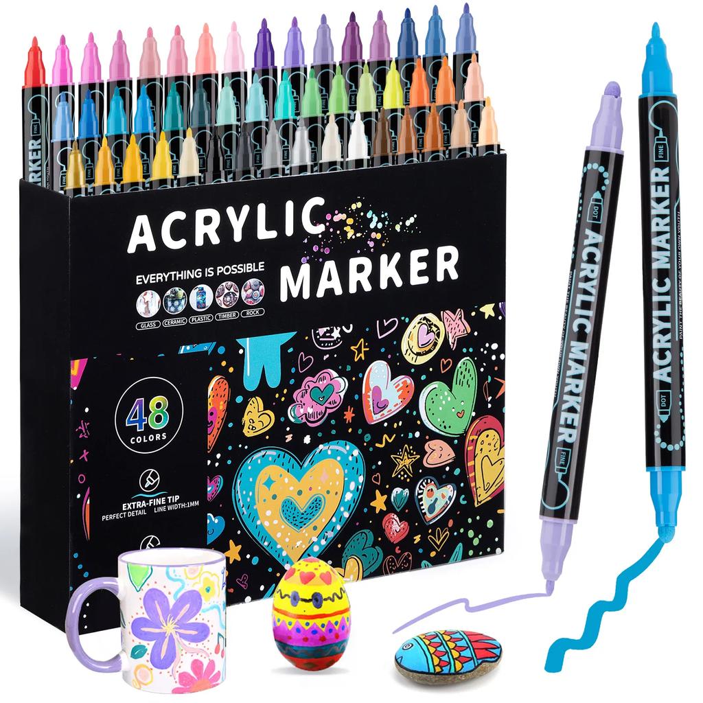 12/24/36/60/72 Color Double Head Waterproof Acrylic Marker Pens For Rock Painting Canvas DIY Making Posca Doodle Pen Art Markers