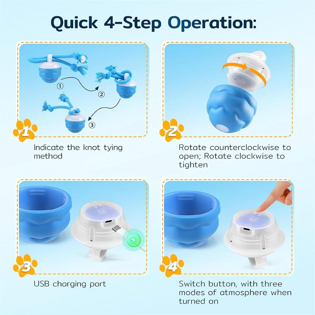 Interactive Smart Dog Ball Toy with Rope, Automatic Moving Rolling Bouncing Pet Toy, USB Rechargeable for Puppies & Dogs