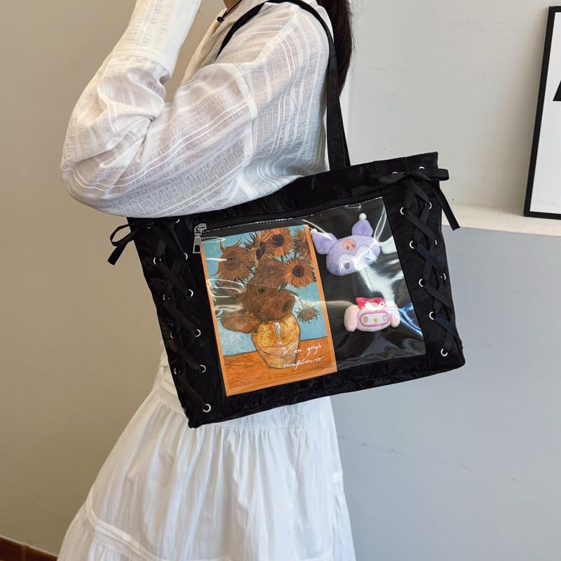 Bearneko Ita Tote Otaku A4 Large Bag, Bag, Bag, Size, Cute, Capacity, Lace-Up, Ribbon, Spring, Summer, Autumn, Winter, Gift, Women's (Black)