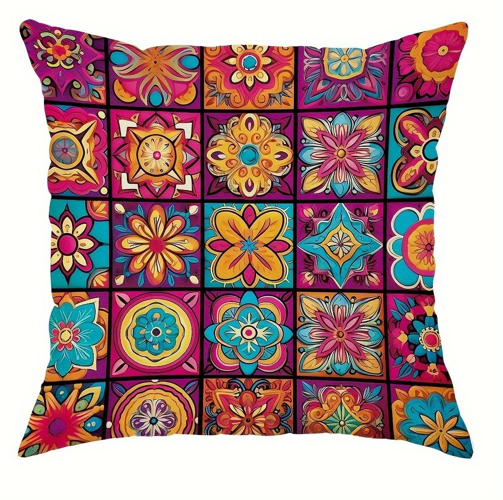 Fodere per Cuscini Mandala Vibranti e a Scacchi - Stile Bohemien Moderne e alla Moda Federe Decorative