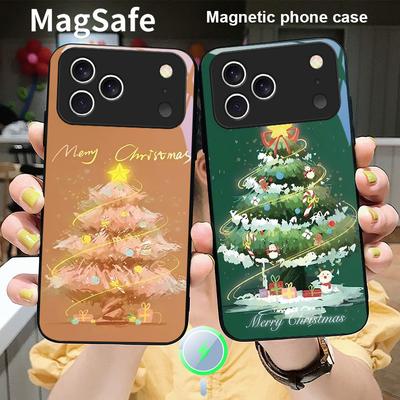 Sapin de Noël décoré Pour Magsafe iPhone 17 Pro Max 16 E 15 14 13 Plus 12 mini 11 17 Air XR Xs Max 7 Plus Coque de téléphone en verre