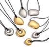 Geometric Stainless Steel Pendant Necklace With Adjustable Wax Cord For Unisex Fashion Accessory