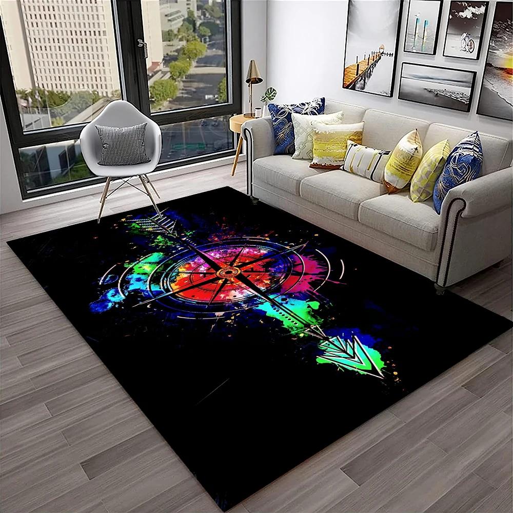 Retro Kompas Navigační Mapa Koberec pro Domácí Obývací Pokoj Ložnici Pohovku Rohožka Dekorace, Koberec do Dětského Hracího Koutku Protiskluzová Podlahová Rohožka