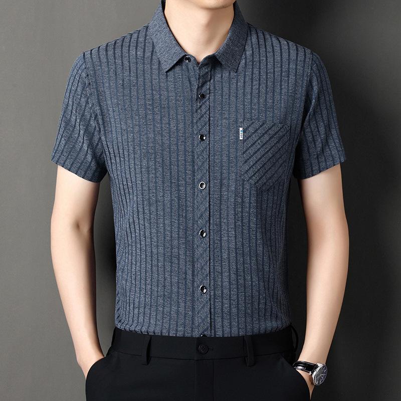 Men's Business Casual Short Sleeved Printed Shirt with Wrinkle Resistance No Ironing Comfortable All Season Versatile Top