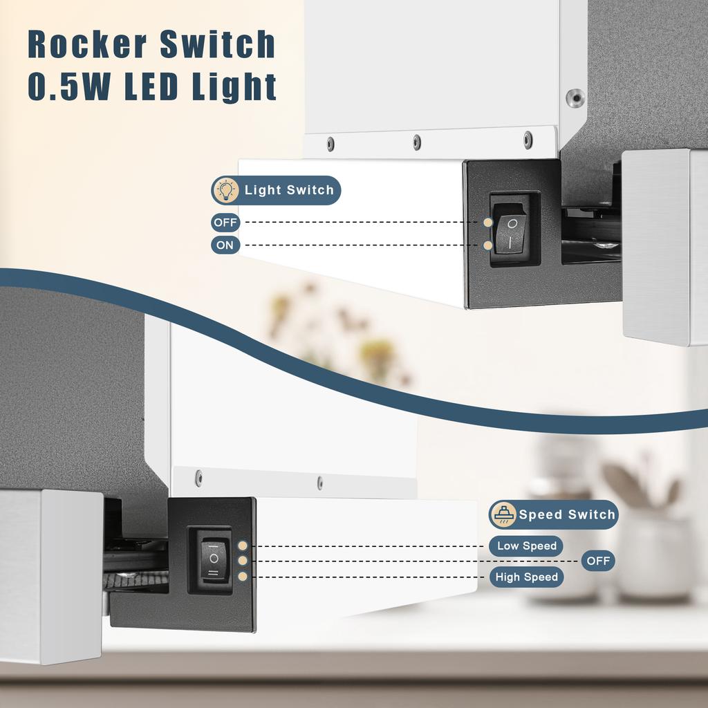 KICHPOWER 60cm Range Hood, Built-in Extractor with Recirculation/Ducted Modes, 12 M³/min, Carbon Filter, LED Lighting