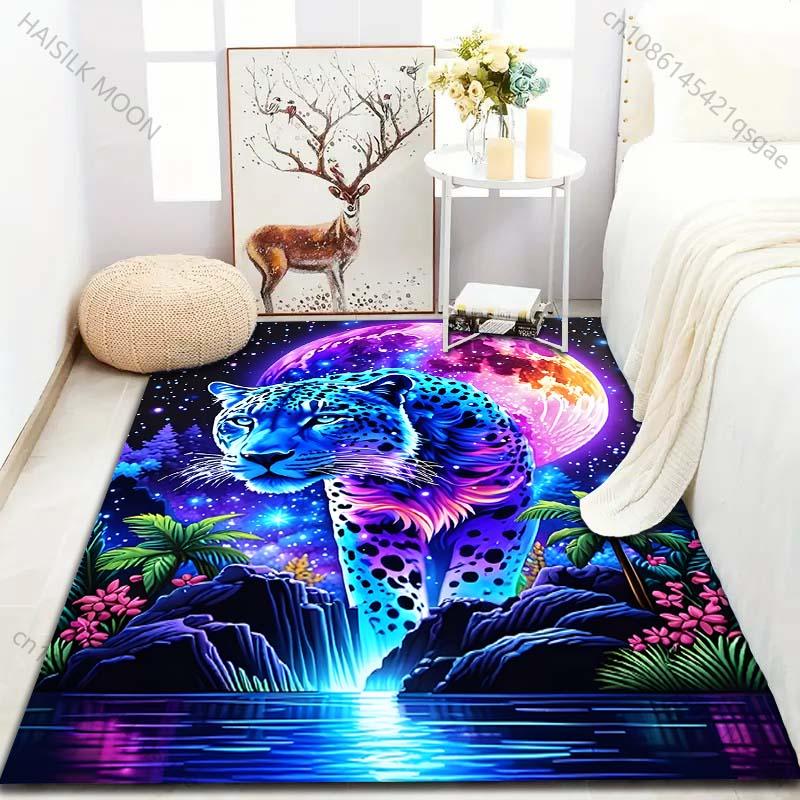 1 Stück traumhafter kosmisch blauer Leopard Teppich für Wohnzimmer Schlafzimmer Sofa Heimdekoration Rus Rutschfeste Bodenmatte Luxusgeschenk