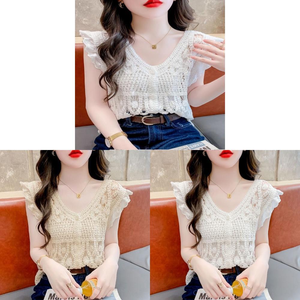 No Ip Included Knit Top For Women With Hollow Out Design And Princess Sleeves For Summer Fashion
