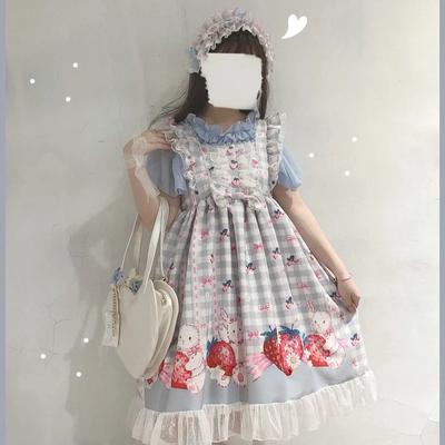 Japonská Lolita Šaty Dívčí Strawberry Bunny Jsk Šaty Dámské Harajuku Bez rukávů Roztomilý Cosplay Vestido