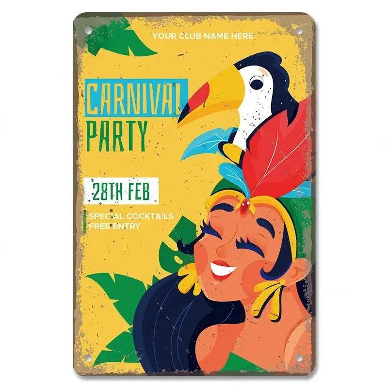 Vintage Brazil Travel Poster Country Flag Metal Tin Signs Retro Carnival Party Metal Plate For Club Home Bar Cafe ART Wall Decor