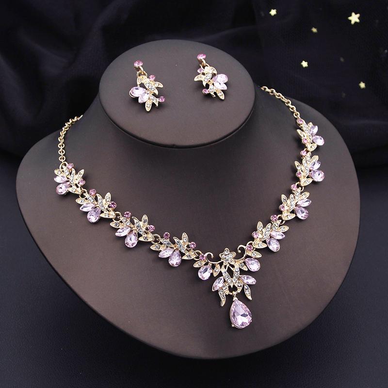 Luxury 3 Pcs Wedding Jewelry Sets for Women Dangle Earrings and Necklace Sets Bridal Costume Accessory