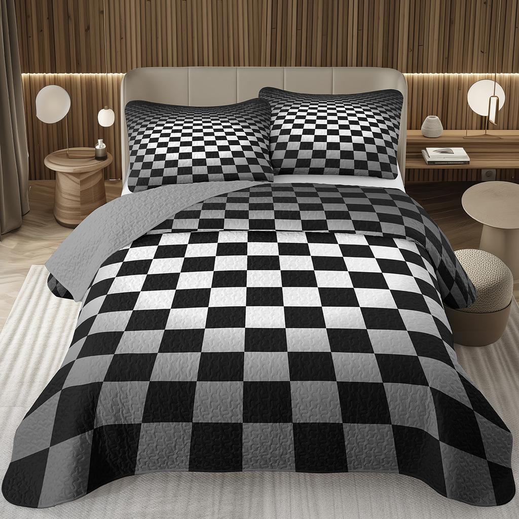 Grid Bedspread Black And White Checkered Bedding Set,Farmhouse Buffalo Plaid Coverlet Geometric Gingham Checkerboard Bed Cover