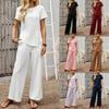 2026 Amazon Independent Station European and American Cross-border New Solid Color Short-sleeved Set Temperament Commuter Two-piece Set Women's Foreig