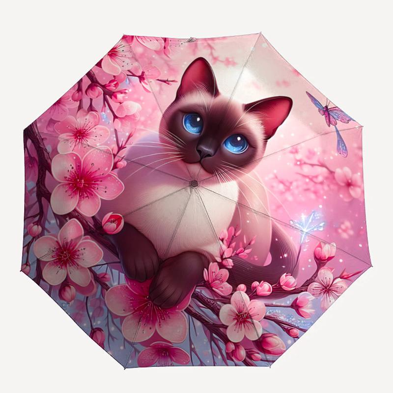 

1pc Cherry Blossom Cat Automatic Umbrella - 8-Rib Durable Frame, Portable Fashion Accessory & Holiday Gift yy251117196