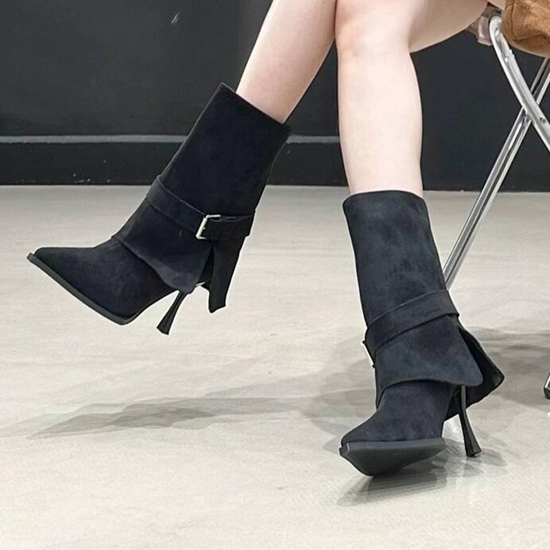 Fashion High Heels Women Ankle Boots Pointed Toe Fashion Dress Shoes Luxury Suede Winter Botas 2025 Designer Pumps Mujer Chelsea Boots