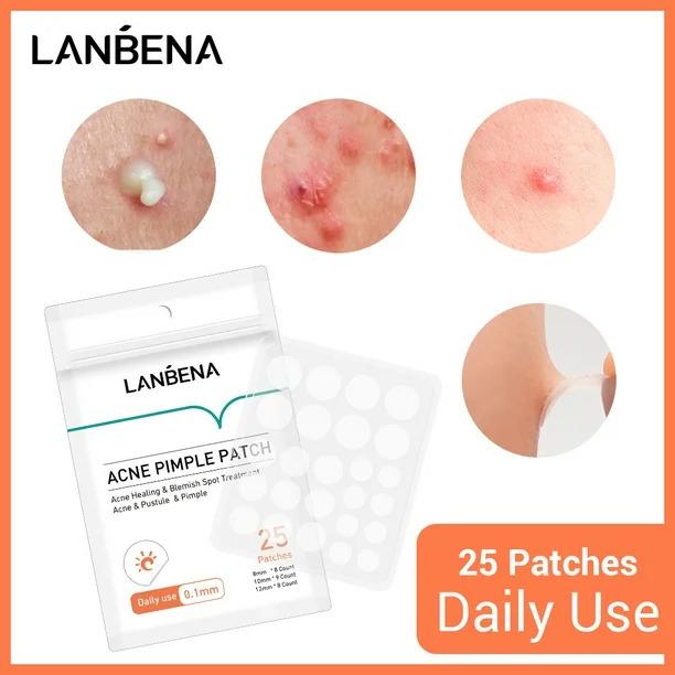 Set Of 25 Anti-Acne Patches, Lanbena, With Tea Tree Hydrophilic Colloid, For Daytime Use, 8 X 8 , 9 X 10 , 8 X 12