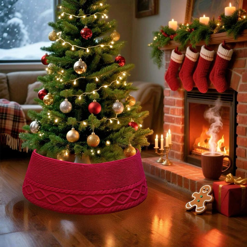 27.95in Knitted Christmas Tree Collar Xmas Tree Skirt & Stand Base Cover for Home Living Room Holiday Decoration
