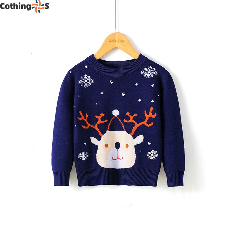 Kinderpullover Neuer Herbst und Winter Schneeflocke Hirsch Jungen und Mädchen Boden Strickpullover Kinderkleidung