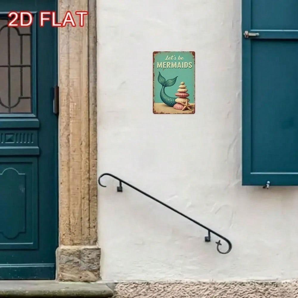 Mermaid Vintage Metal Wall Sign 12x8 Rustic Tin Decor Retro Bar Cafe Kitchen Pub Farmhouse