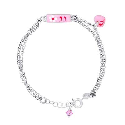 Children's Bracelet - LÉA &; ARTHUR - Pink Flower - 925 Silver - Adjustable Length - Certificate of Authenticity