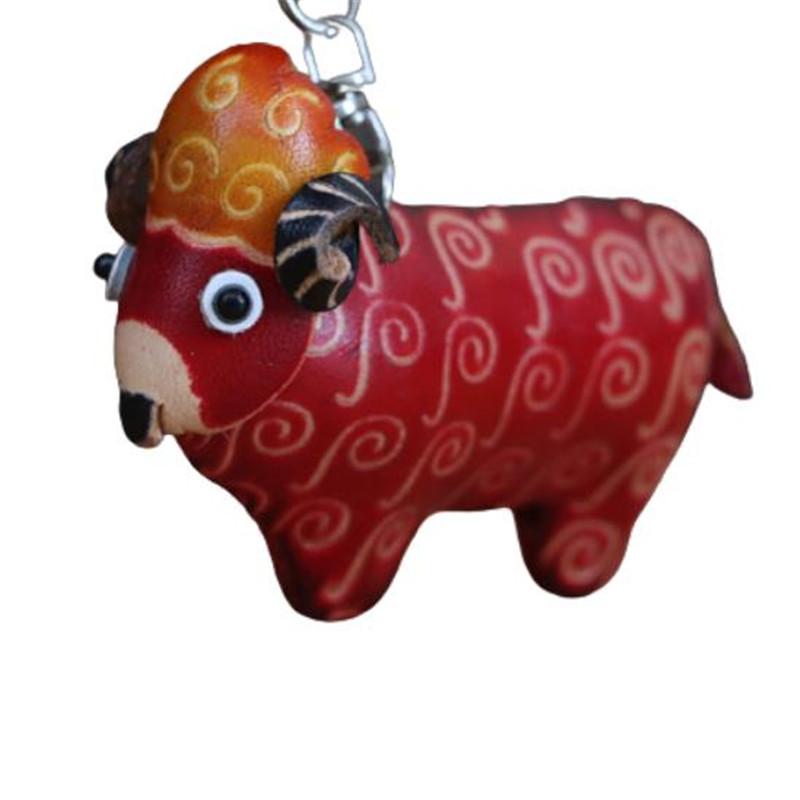 The First Layer Of Cowhide Creative Lamb Bag Pendant, Zodiac Cowhide Keychain Bag Hanging Mini Sheep Animal Doll
