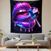 "Glossy Lips with Gem Lollipop" Patterned Tapestry Decorative Wall Hanging, Home Bedroom Living Room Decor