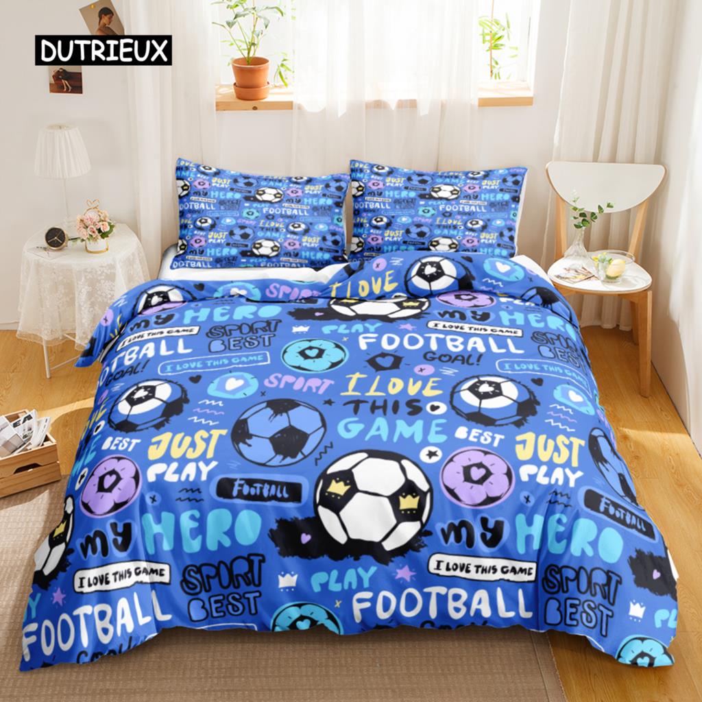 Soccer Duvet Cover Set for Kids Girls Teens Sports Theme Breathable Twin Polyester Quilt Cover