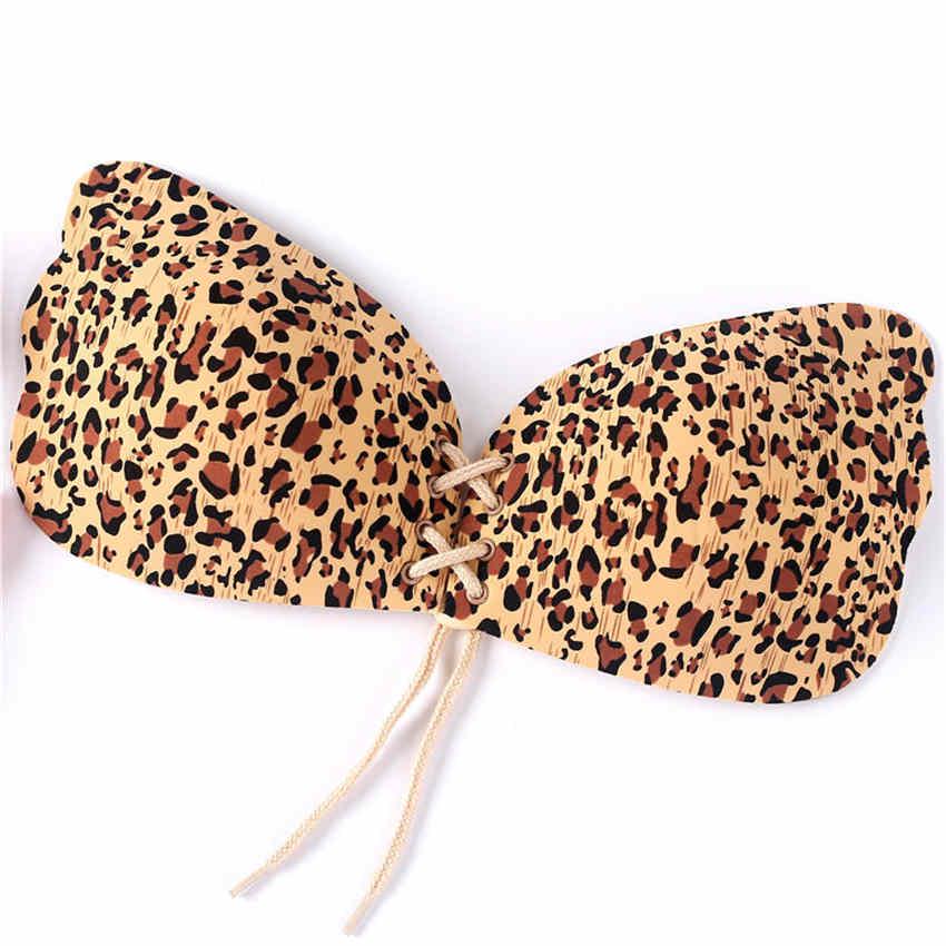 Female's Sexy Leopard Silicone Push Up Strapless Invisible Stick On Backless Gel Dress Bra Nubra
