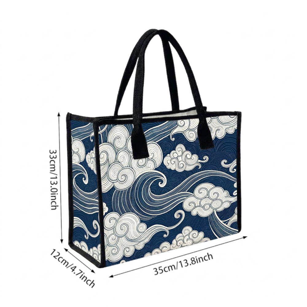 Vintage Cloud Pattern Tote Bag Large Capacity Daily Use Casual Shoulder Handbag for Women