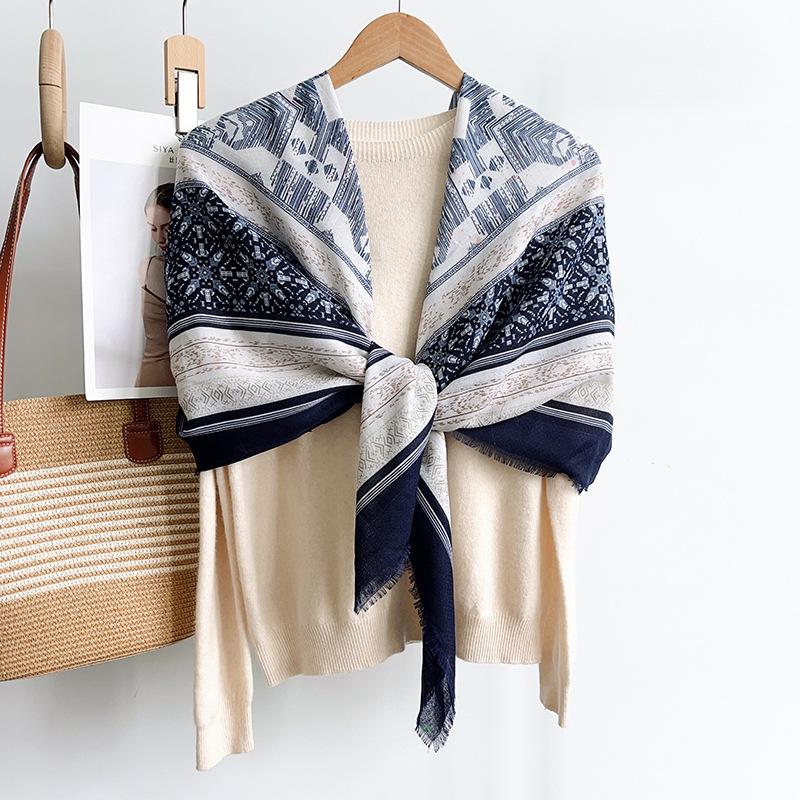 Cotton and linen large square scarf women s summer burrs silk scarf Korean version versatile scarf summer sun protection air-conditioned room 130*130