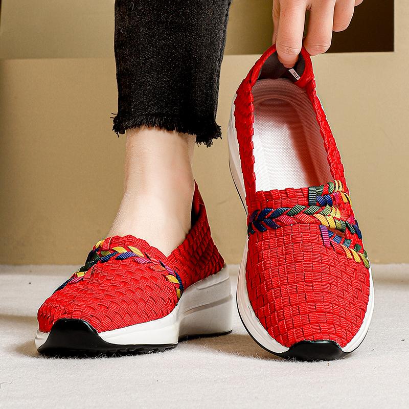Letní červeno-černé platformové boty pletené plážové boty dámské espadrilky černé nazouvací boty ležérní klínek vícebarevné tenisové tenisky velká velikost