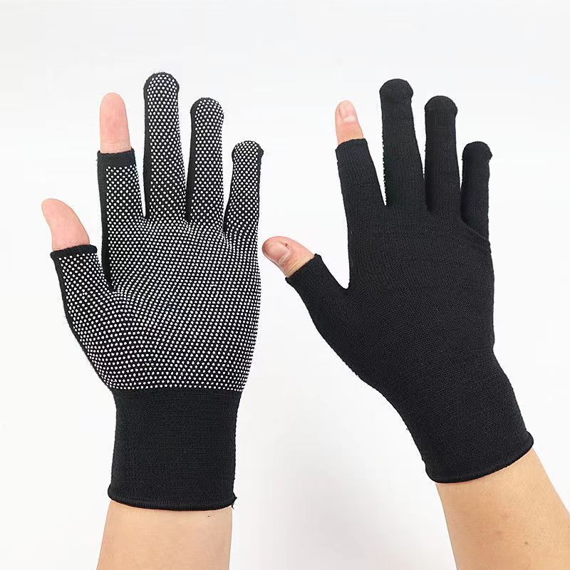 

5 Pairs Black Of Adhesive Anti Slip Gloves For Men Outdoor Work Fishing Courier Riding Bike Nylon Touch Screen Handling Gloves One Size