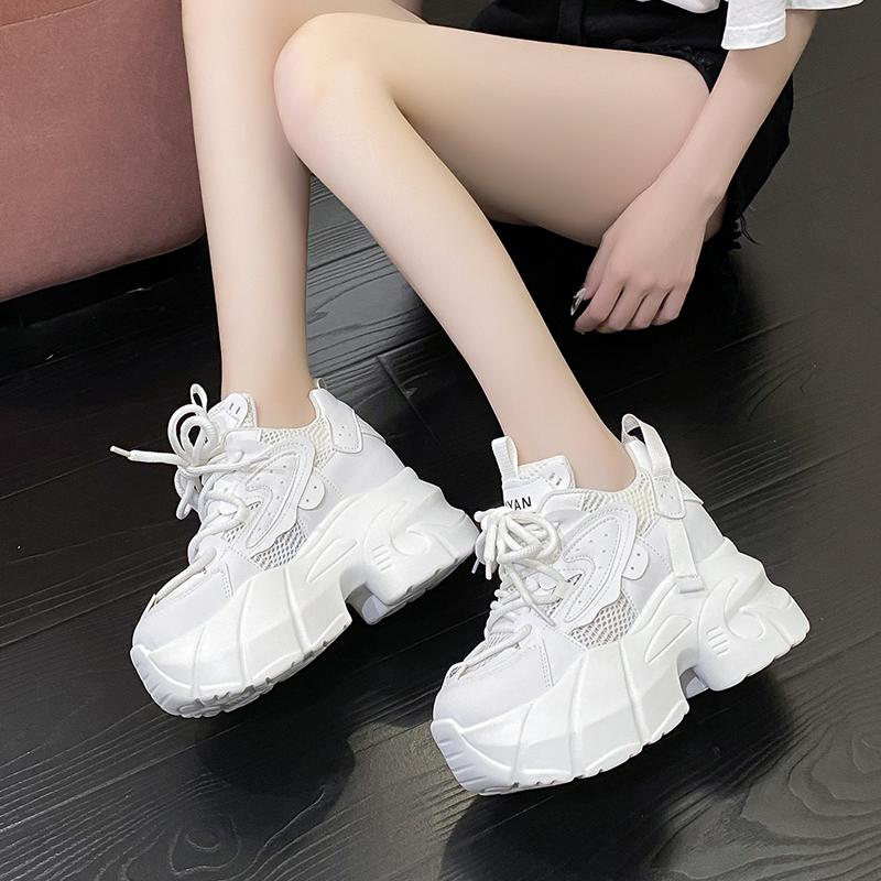 Fashion 9CM Autumn Women Casual Sports Shoes All-match Comfortable Women's Chunky Sneakers Breathable Mesh Spring High Platform Shoes