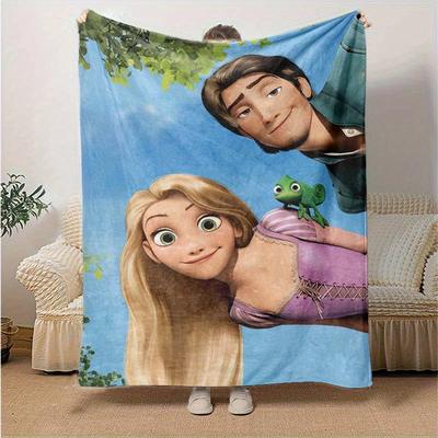 1pc, Tangled Rapunzel & Flynn Rider Throw Blanket Disney Princess Home Decor Soft Coverlet for Couch, Bed, Travel