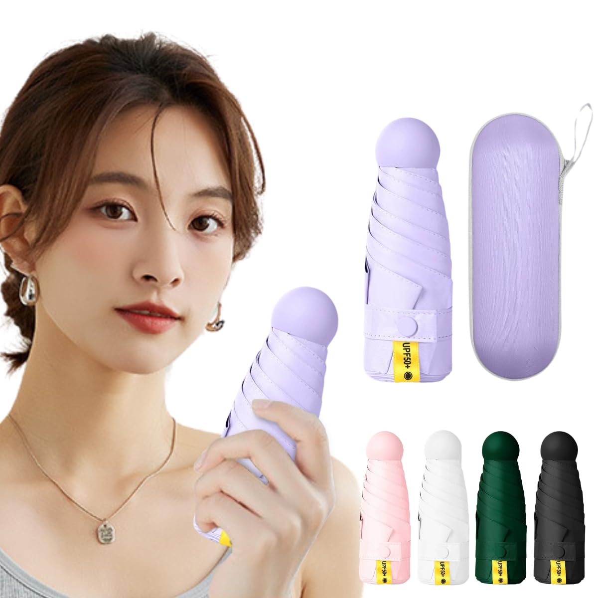 

Prv Cover Folding 15cm Rain or Large Stays Cools UV Light Heat Folding Umbrella for Men and Women [Storage Included, Umbrella, (Folded)] (100cm/280g), фиолетовый