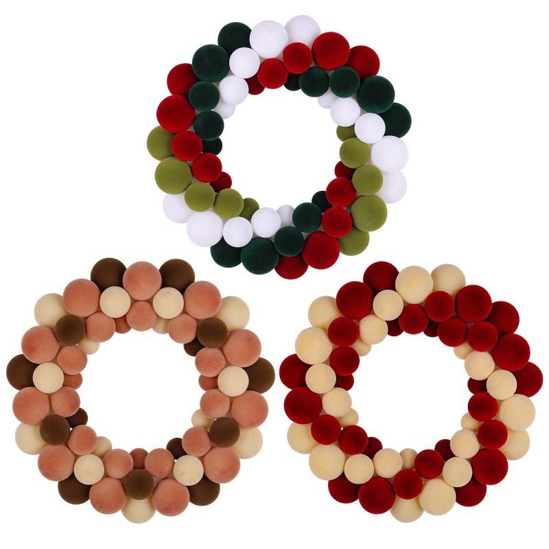 Multicolor Christmas Wreath With Pom Poms Nordic Style Door Wall Decor Holiday Window Display