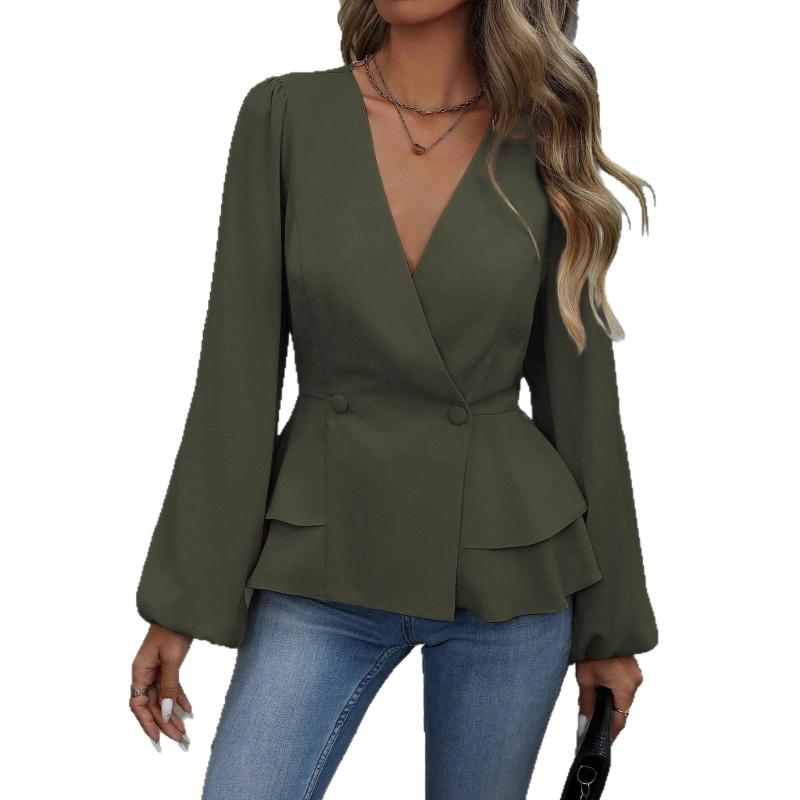 Spring And Autumn New Women Fashion Suit Jacket Elegant Slim-Fit Waist-Cinching Blouse