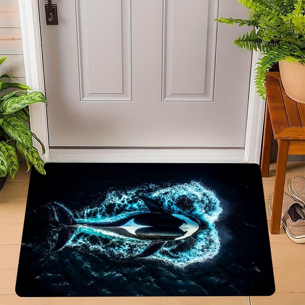 

Realistic Orca Pattern Door Mat Cute Killer Whale Designs with Ocean Sunset Splashing Water Scenes NonSlip Floor Mat 30x50cm