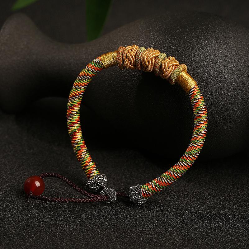 

Тибетский пятицветный плетеный браслет с узлом дракона
