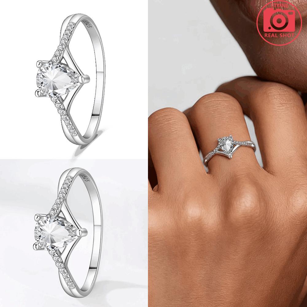Authentic Ring copper White Heart Zircon Ring Exquisite Teardrop Womans Open Ring Anniversary Fine Gift Accessory
